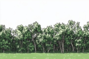 Fototapeta premium Lush Green Trees Bordering a Clear Sky Landscape Illustration