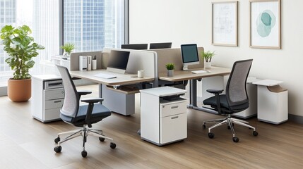 Modern Office Workspace with Ergonomic Chairs