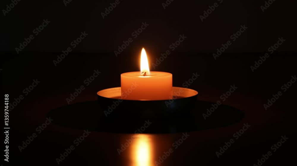 Poster Softly Glowing Candle in a Dark Room Creating a Serene Atmosphere with Gentle Light Reflections on the Floor Surrounded by a Calm Setting