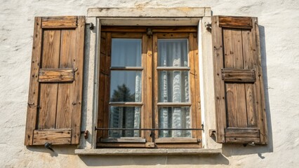 Vintage wooden window shutters, rustic charm, PNG download.  Architectural detail adds old-world appeal.