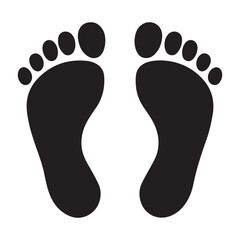 footprint icon vector silhouette Black, classic barefoot footprints left and right. with white background