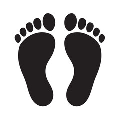 footprint icon vector silhouette Black, classic barefoot footprints left and right. with white background