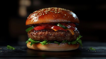 Grilled burger with cheddar cheese fresh lettuce and tomato image
