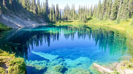 Clearwater Lake, located in Wells Gray Provincial Park, British Columbia, Canada, is nestled high in the Cariboo Mountains.