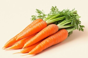 Freshly harvested bunch of orange carrots with vibrant green tops