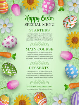 easter special menu with 3d easter eggs and flowers