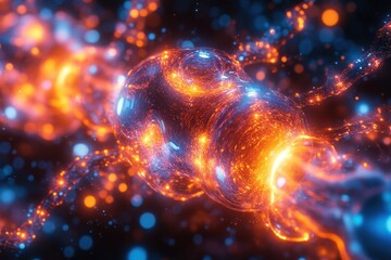 Obraz premium Vibrant microscopic view of glowing neurons transmitting signals through synapses at night