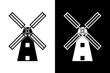 Windmill Silhouette Vector High-Quality Black & White Icon.