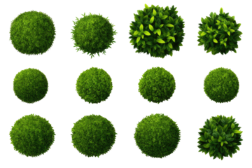 Set of round green garden wall panels on transparent background
