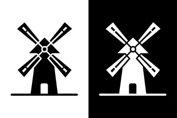 Windmill Silhouette Vector Icon Black & White Minimalist Design.