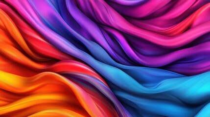 Obraz premium Abstract Vibrant Swirling Fabric in Dynamic Shades of Blue Purple Pink Orange and Red Flowing Together to Create an Eye-Catching Visual Experience