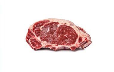 Obraz premium Raw beef steak on white background. Close-up view of a red meat cut, ready for cooking. High-quality image perfect for culinary websites or recipe books
