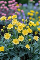 Obraz premium Bright yellow flowers flourishing in a well-tended garden