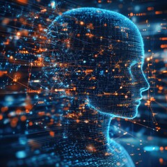 Fototapeta premium Futuristic Digital Profile of a Human Silhouette with Data Streams