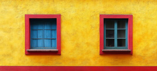 Fototapeta premium Colorful Window Facades Urban Setting Architectural Photography Vibrant Environment Straight-On View Minimalist Aesthetic