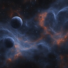 Twin planets orbiting nebula, cosmic background, space exploration