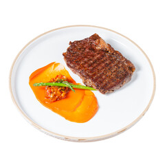Gourmet steak dish restaurant food photography elegant setting close-up culinary art