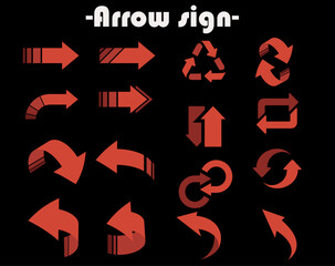 A collection of red 3D vector arrow icons in various shapes and directions
