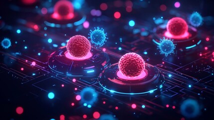 Fototapeta premium 3D Isometric Virus Invasion and Immune Defense