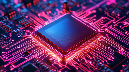 Neon Circuit Board Dissolving Into Vibrant Digital Data Streams