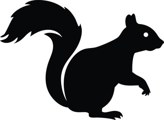 Black and white squirrel silhouette, ideal for logos, branding, and wildlife-themed digital art.