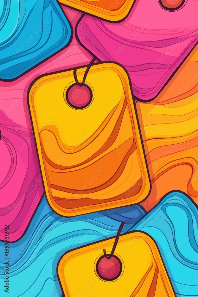 Canvas Prints a colorful background with a yellow tag on it. the tag is yellow and has a red dot on it