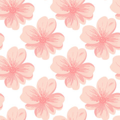 Floral seamless template with delicate pink flowers. Vector design for background, postcard, poster, cover, invitation, fabric, packaging