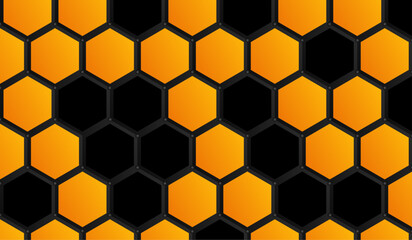 Background with black and gold hexagons. 