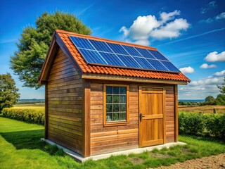 Obraz premium Brown Shed Solar Panels Blue Sky Rule of Thirds