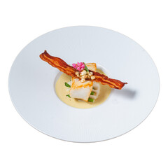 Gourmet dish presentation restaurant food photography elegant setting close-up culinary art