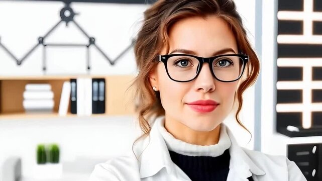 Architect scientist teacher woman in glasses smiling
