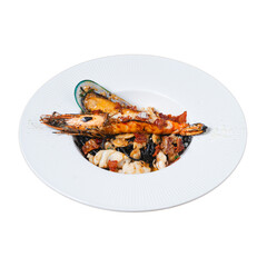 Seafood dish platter gourmet restaurant food photography elegant setting close-up view culinary art