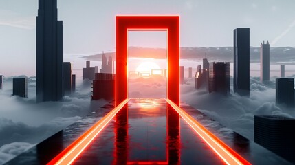 A futuristic city with floating neon structures radiating a surreal glow, perfect lighting balance, ultra-sharp rendering, no excessive blur