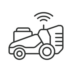 Robot lawn mover, icon in line design. Autonomous lawn mower, smart lawn mower, robotic mower on white background vector. Robot lawn mover, icon in line design, editable stroke icon