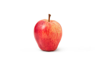Pink apple isolated with shadow. Red fresh apple with stem.