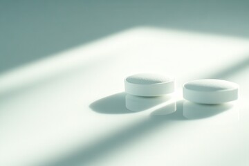 White Round Tablets on Smooth Surface with Soft Light Shadows