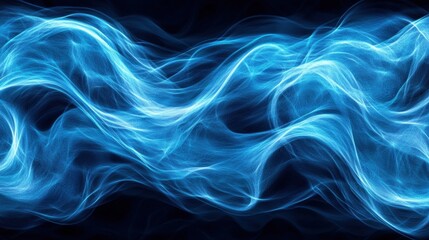 Obraz premium Abstract Flowing Translucent Blue Smoke or Energy Waves on a Black Background Creating a Dynamic and Visually Striking Aesthetic for Any Design Project