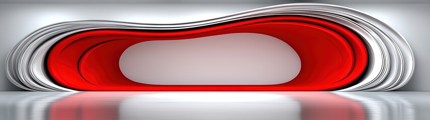 Vibrant 3D Illustration of an Immersive Digital Environment with Abstract Layers in Red and White Tones