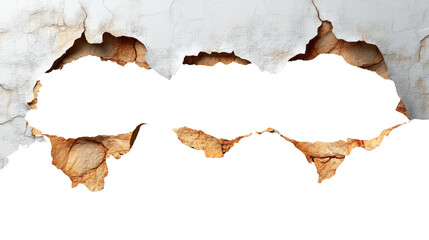 Decaying Wall: A close-up captures the stark details of a decaying wall, with large holes exposing its deteriorated core, textured surfaces, and shades of crumbling plaster.