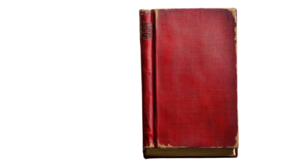 Vintage Literature: A weathered, closed book with a rich, red cover, hinting at the stories and wisdom held within its aged pages. Evokes a sense of history, knowledge.