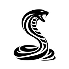 A black silhouette of hissing cobra, stroke lines, minimalist art style, vector, isolated, transparent background  