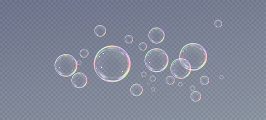 Realistic soap bubbles.Flying bubbles on a transparent background.	