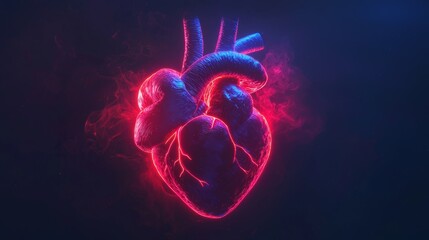 Glowing Human Heart with Arteries and Veins