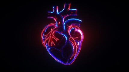 Glowing Human Heart with Arteries and Veins