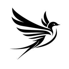 Obraz premium A black silhouette of swallow bird, stroke lines, minimalist art style, vector, isolated, transparent background 