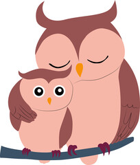 Cute Mother and Baby Owl