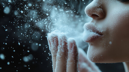 Delicate breath disperses powdered cryo in a tranquil setting