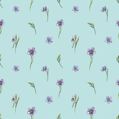 Seamless watercolor floral pattern with delicate wildflowers. Elegant hand-painted botanical design for fabric, wallpaper, invitations, and scrapbooking. Soft natural aesthetics in pastel tones