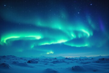 Naklejka premium Stunning Aurora Borealis Display over Snowy Arctic Landscape at Night