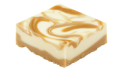 Caramel Swirl Cheesecake Bar with Marbled Cheesecake and Caramel Layers, Fully Isolated on Transparent Background, Generated AI
